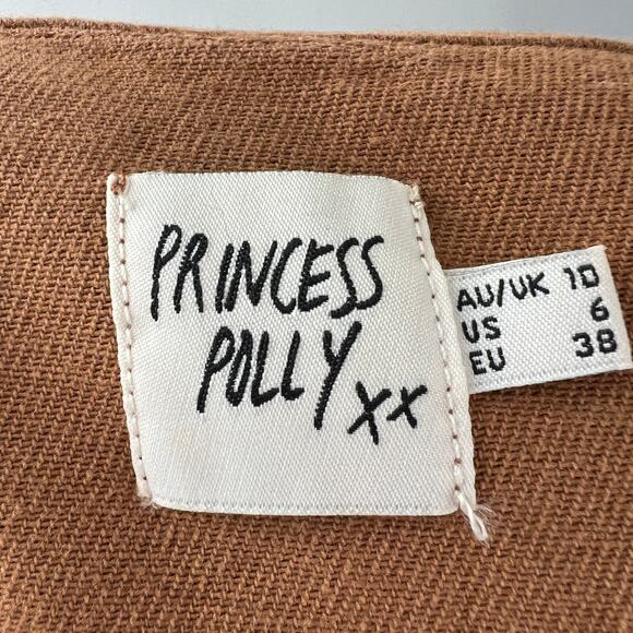 Princess Polly Brown Button-Down Shirt Top Cotton Pockets Long Sleeves Size 6 - Picture 9 of 11